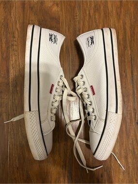 White Low-Top Canvas Sneakers with Black Trim Levi's